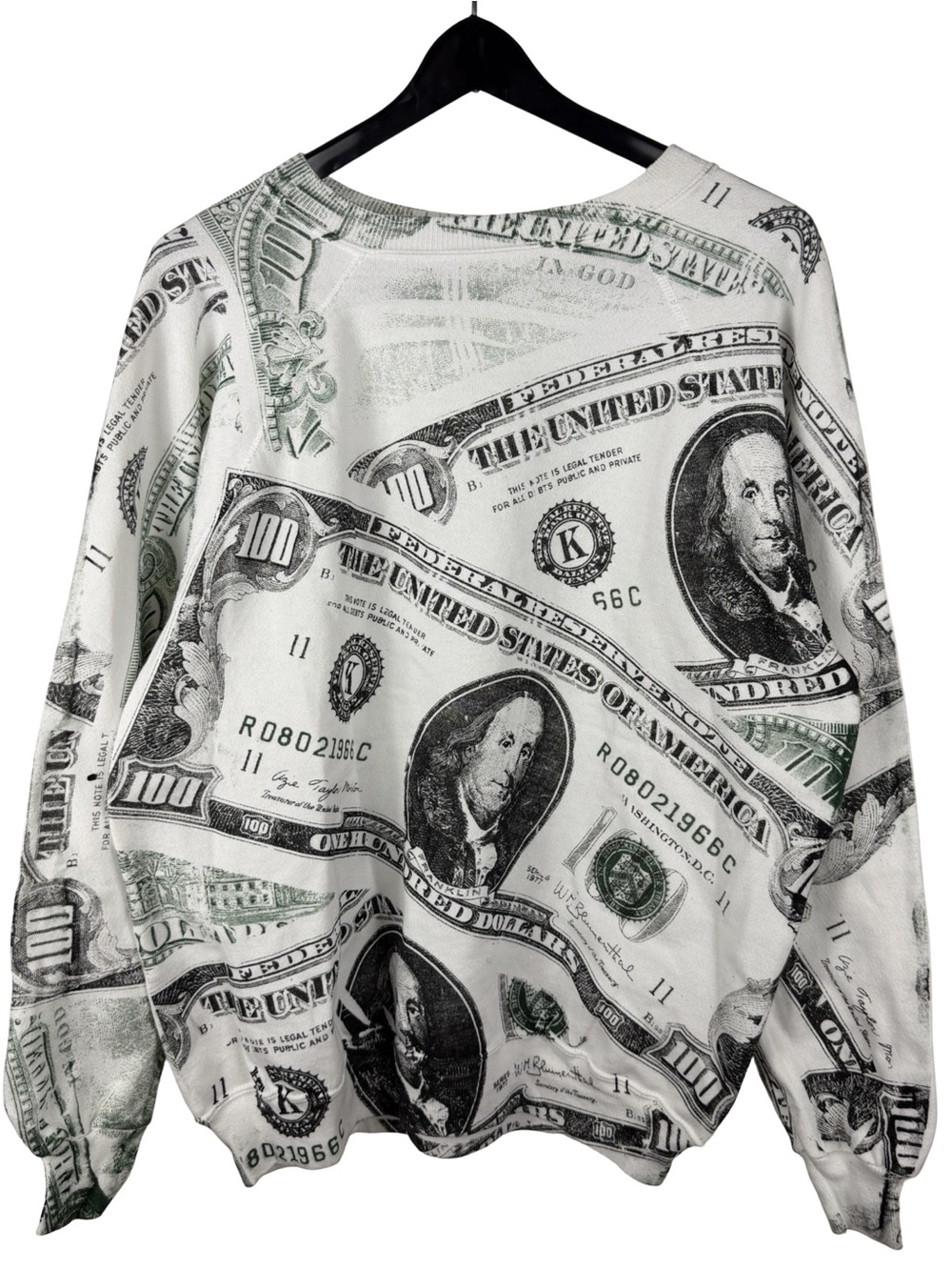Vintage 90s All Over Print 100 Dollar Bill Benjamin Franklin Sweatshirt Size XL